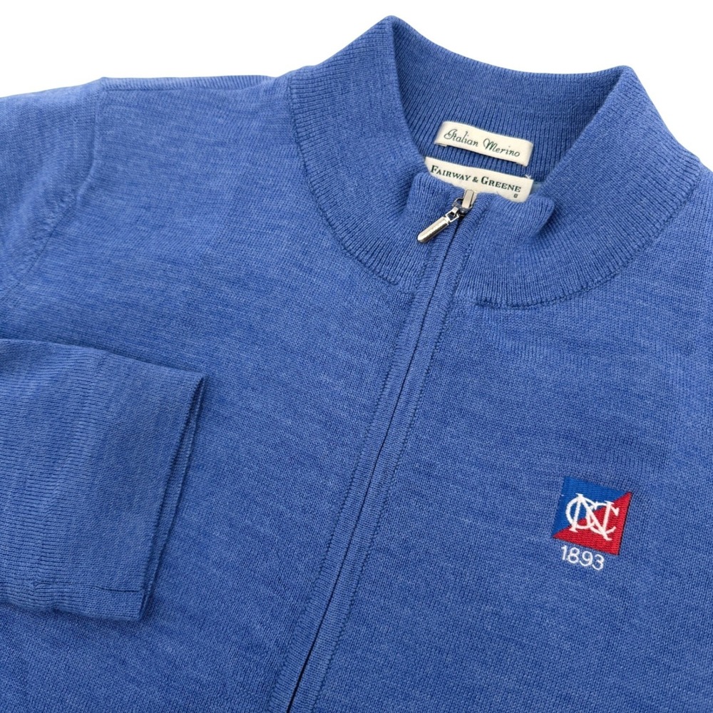 Fairway & Greene Full Zip Sweater Mens XL / L Fit Blue Merino Wool Lined 1893